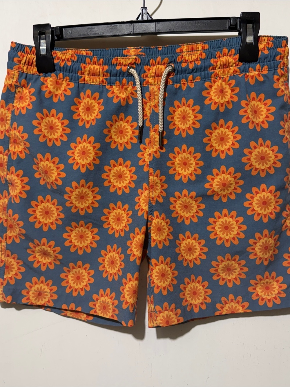 Fair Harbor Men's Swim Trunks Board Shorts Blue Orange Floral 2:1 Lined Small